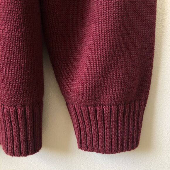 LL Bean Sweater Mens XL Maroon Mock Neck Quarter Zip Cotton Grandpa Cabin Preppy - Picture 4 of 10